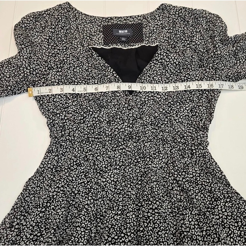 Maeve Anthropologie Leopard Print V-Neck Long Sleeve Mini Dress Black White XS - Picture 9 of 12